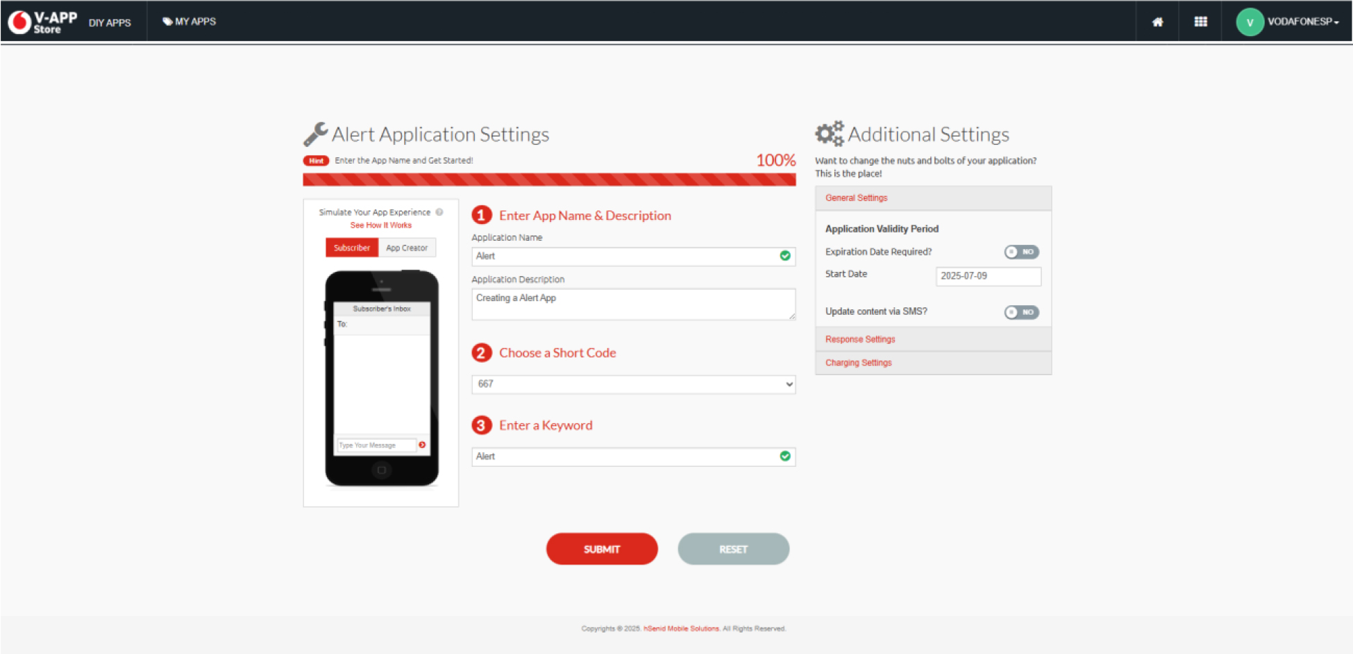 Vote application details screenshot