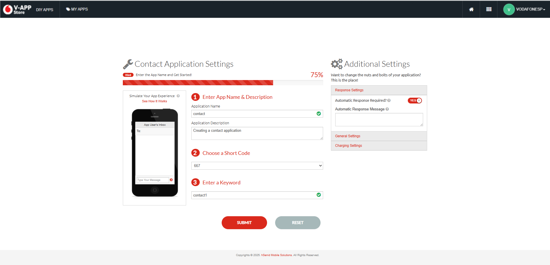 Contact application details screenshot