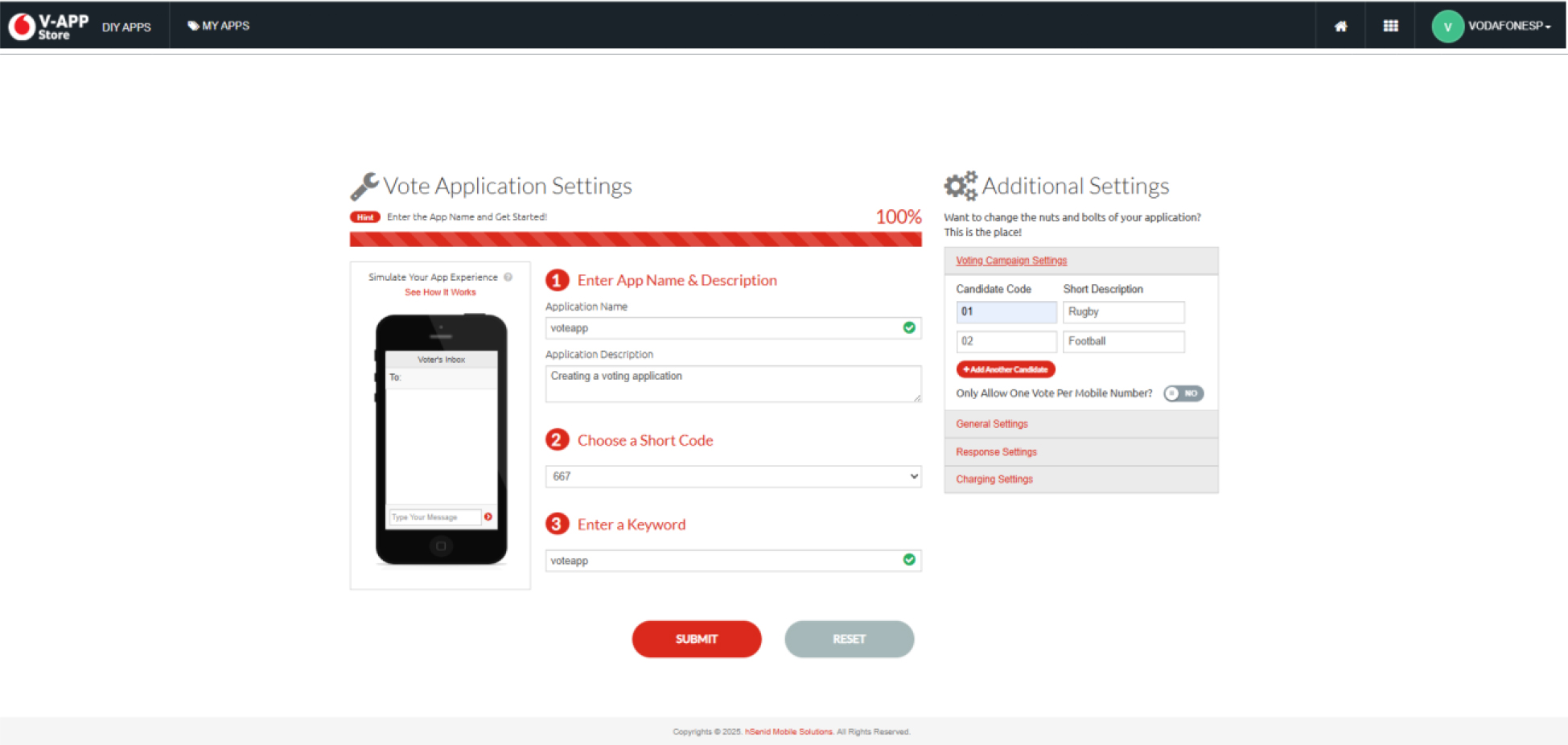Vote application details screenshot